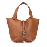 エルメス ピコタンロックMM ハンドバッグ ブラウン系 シルバー金具 トリヨンクレマンス レディース HERMES 【中古】